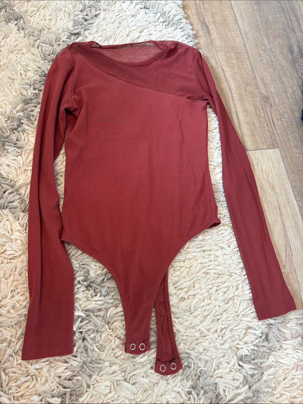 Long-Sleeve Burgundy Women’s One-Piece Bodysuit